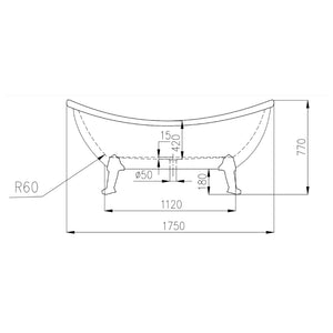 Vasca da bagno free standing da centro stanza con piedini cm 175 *** confezione 1