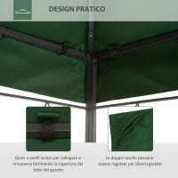 Copertura per Gazebo 4x3 m a 2 Livelli in Poliestere con Cinghie e 10 Fori di Drenaggio, Verde