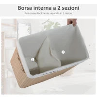 Cesta Portabiancheria in Bambù con Coperchio e Fodera Rimovibile, 52 x 32 x 63cm
