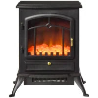 Camino Elettrico da Terra con Effetto Fiamma Potenza 1000W /2000W in ABS e Vetro, 45x28x54cm, Nero