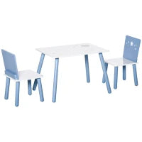 Tavolo con Sedie Bambini e Bambine 2-4 Anni in Legno Azzurro e Bianco