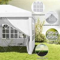 Gazebo 6x3 m Pieghevole da Giardino a 6 Pareti in Acciaio e tessuto Oxford con Funi e Picchetti, Bianco