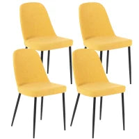 E-STYLO Sedia da pranzo in tessuto giallo e gambe in metallo nero, imbottita, 55cm X 46cm H. 85cm.