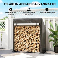 Portalegna da Esterno in Acciaio Rinforzato con Copertura Impermeabile, 100x60x110 cm, Nero