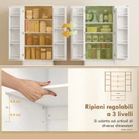 Credenza da Cucina con Armadietto con 8 Ripiani Portaspezie e 2 Cassetti, 60x40x159 cm, Bianco