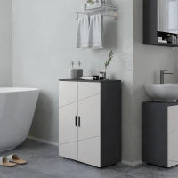 kleankin Mobiletto Bagno 2 Ante in Legno con 3 Ripiani e Chiusura Ammortizzata, 60x30x82cm, Grigio