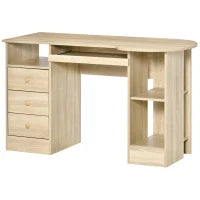 Scrivania da PC per Ufficio con Scaffali, Cassetti e Ripiano Testiera in Legno, 125x60x74cm