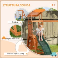 Set con Scivolo, 2 Altalene da Giardino e Parete da Arrampicata in Legno per Bambini Età 3-8 Anni