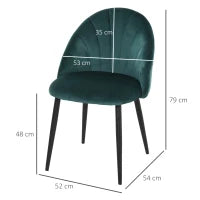 Set di 2 Sedie Sala da Pranzo, Sedie Cucina Moderne con Schienale a Conchiglia e Gambe in Metallo, Sedia in Velluto con Imbottita per Cucina, Camera da Letto, Ufficio e Soggiorno, Verde