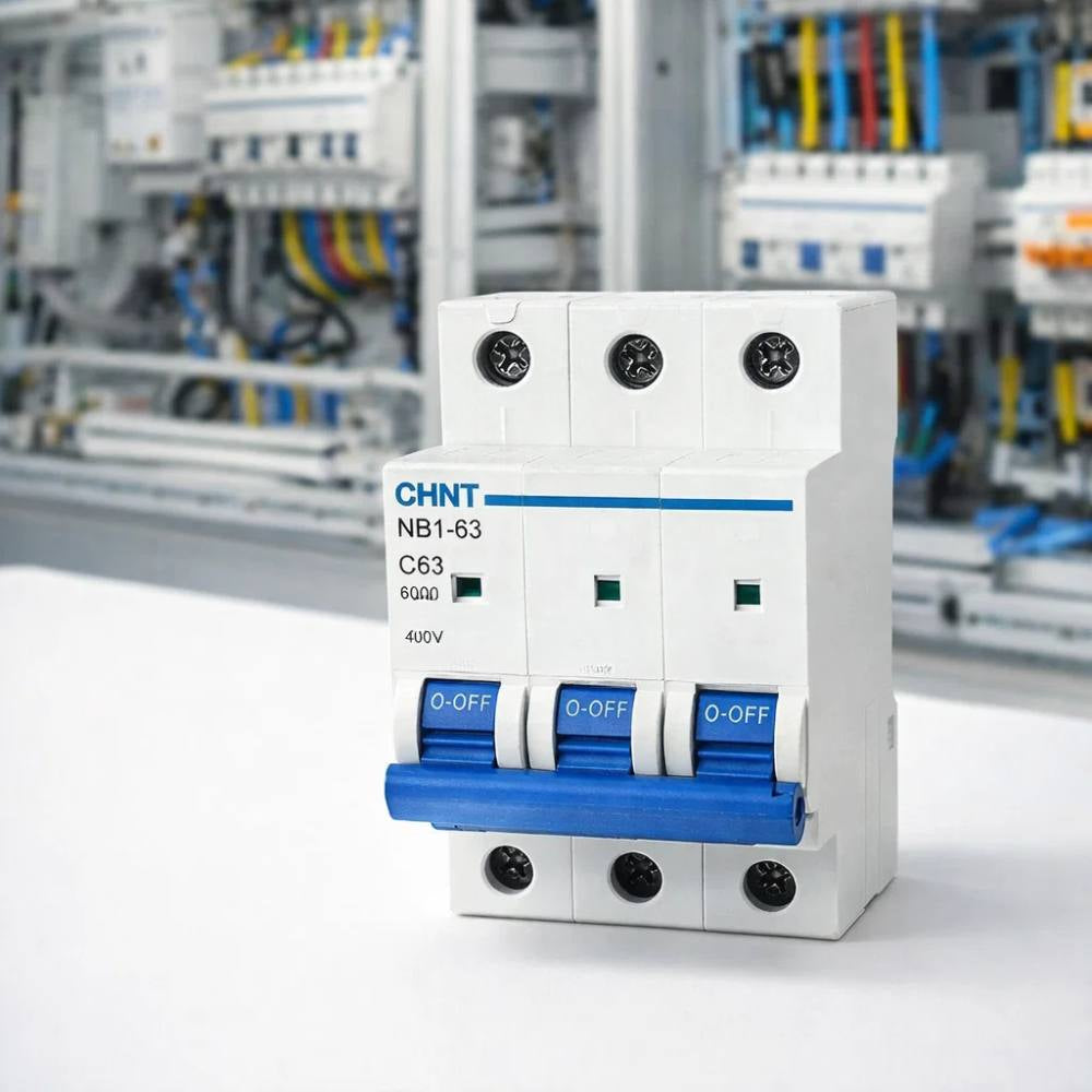 Chint nb1-63 interruttore magnetotermico 3p curva c 6ka guida din *** ampere 63 ampere, confezione 1