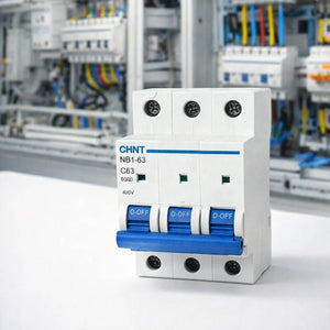 Chint nb1-63 interruttore magnetotermico 3p curva c 6ka guida din *** ampere 63 ampere, confezione 1