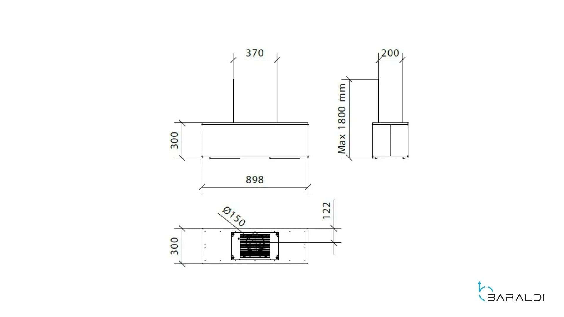 CAPPA DIADE cm 90X30 - Inox, Bianco - 800 m3/h