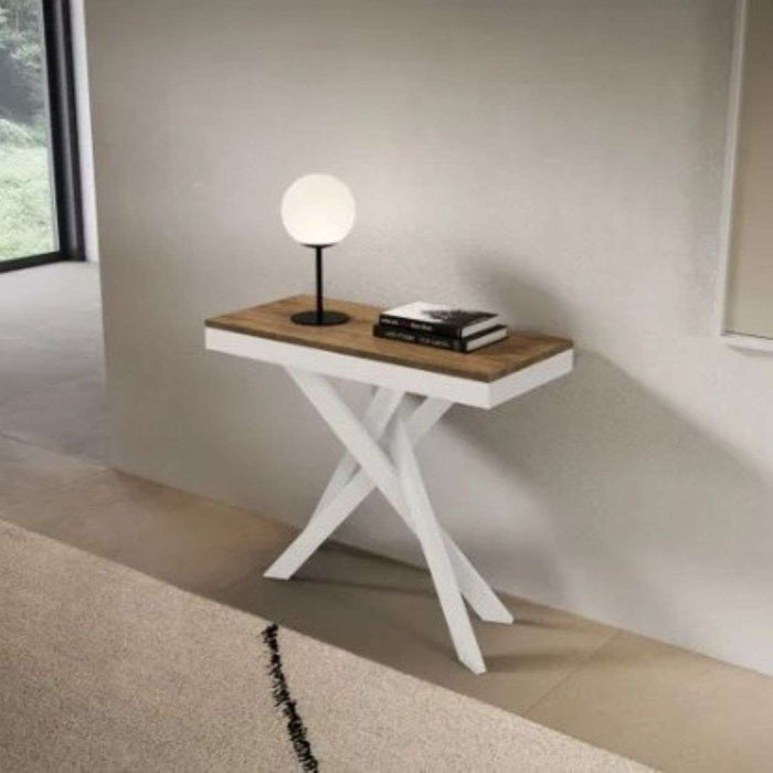 shopinnovativo- Consolle allungabile 90x40/300 cm Saki Evolution noce gambe bianche