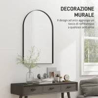 Specchio da Bagno ad Arco in Lega di Alluminio e Vetro 60x90 cm per Camera e Soggiorno, Nero