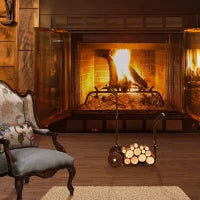 Carrello Portalegna in Acciaio con 2 Ruote per Interno ed Esterno, 77x42x105 cm, Nero