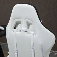 Sedia da Gaming con Altezza Regolabile e Schienale Reclinabile, 65x65x121-129 cm, Bianco e Nero