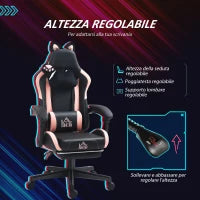 Sedia da Gaming Reclinabile con Poggiapiedi e Cuscini, in Finta Pelle e Spugna, 65x62x116-124 cm, Rosa e Nero
