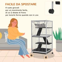 Gabbia per Porcellini d'India e Cincillà in Acciaio con 3 Piani, Ruote e Vassoio Rimovibile, Grigio Chiaro