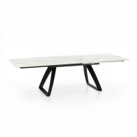 E-STYLO Tavolo allungabile con top marmo calacatta in HPL su MDF e gambe in metallo nero, 90cm X 170/270cm H. 76cm.