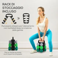 Set Manubri con Supporto, 3 Coppie di Pesi da 2 x 3 kg, 2 x 4 kg, 2 x 5 kg, Multicolore