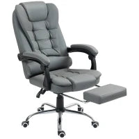 Sedia da Ufficio Ergonomica Reclinabile a 145° con Poggiapiedi Estraibile in Finta Pelle, Grigio