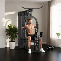 Stazione Fitness Multifunzione con 45 kg di Pesi per Home Gym, 160x108x200 cm, Nero