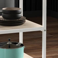 Tavolo da Pranzo per 4-6 Persone con 2 Ripiani Integrati, in Acciaio e MDF, Ø100x76 cm, Bianco e Rovere