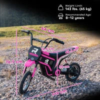 Moto Elettrica per Bambini con Acceleratore Manuale, 2 Velocità 8-16km/h, Età 8-12 Anni, Rosa