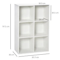 Mobile Libreria Moderno a 6 Cubi in Legno, 65.5x30x97.5 cm, Bianco
