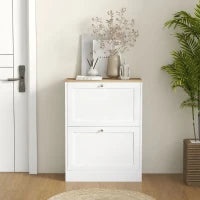 Mobile a scarpe 12 paia, mobile d'ingresso con 2 cassetti ribaltabili e ripiani regolabili, 60 x 24 x 80 cm, bianco