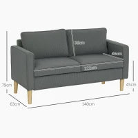 Divano 2 Posti con Spazio Contenitore e 2 Cuscini, in Tessuto Effetto Velluto e Legno, 140x63x79 cm, Grigio