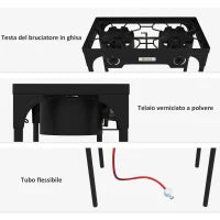Fornello a Gas da Campeggio con 2 Bruciatori 150,000 BTU in Metallo con Gambe Rimovibili, Nero