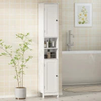 Mobile Alto Bagno con 2 Ripiani Aperti e 2 Armadietti con Scaffali Regolabili, in Legno, 30x30x170 cm, Bianco