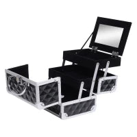Valigia Per Il Trucco, Stoccaggio A 3 Livelli, Con Specchio Bloccabile, Con 2 Chiavi, 20L x 15l x 15H cm, Nero