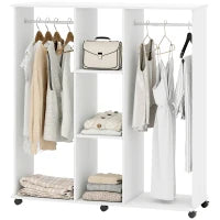 Armadio guardaroba mobile con 6 ruote 120 x 40 x 128 cm in legno bianco