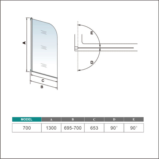 70x130 cm Sopravasca Parete Per Vasca Girevole 180 Gradi in Vetro Temperato 5mm Trasparente Telaio Cromo Lucido