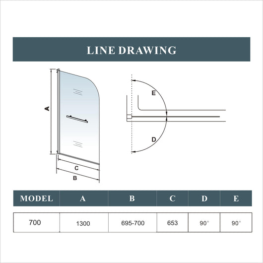 70x130 cm Sopravasca Parete Per Vasca Girevole 180° Vetro Temperato 5 mm Trasparente Maniglia Portasciugamani Telaio Cromo Lucido