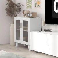 Credenza Moderna Multiuso con 2 Ante Trasparenti e 2 Ripiani, 61x35x75cm, Bianco