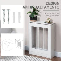 Copritermosifone a Doghe Moderno ed Elegante per la Casa, in MDF e Acciaio, 60x18x84cm, Bianco