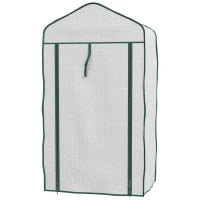 Mini Serra da Giardino con Copertura in PE, 3 Ripiani e Porta Avvolgibile, 59x39x127cm, Bianco