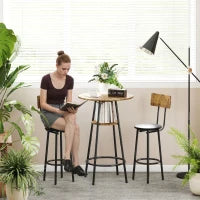 Set tavolo da bar a 3 pezzi con 2 sgabelli imbottiti, rivestimento in eco-pelle, schienale, struttura in metallo, Marrone