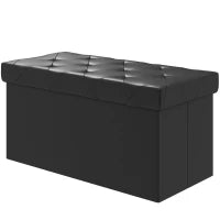 Panca Contenitore Pieghevole da 84L, Coperchio Imbottito e Rivestimento Finta Pelle, 76x38x38cm, Nero