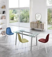 E-STYLO Tavolo allungabile con top grigio in vetro temperato e gambe in metallo grigio, 80cm X 140/200cm H. 76cm.