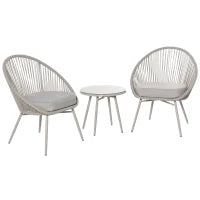 Set da Giardino in Rattan Sintetico Stile Boho con Tavolino e 2 Sedie, Bianco Crema