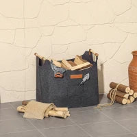 Borsa in Feltro Portalegna da Interno con Manici in Legno, Capacità 15 kg, 45x32x40 cm, Grigio