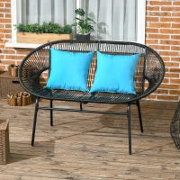 Panchina da Giardino a 2 Posti in Metallo e Corda in Rattan Sintetico con 2 Cuscini, 132L x 72l x 83H cm, Nero