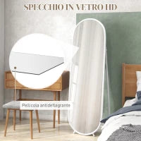 Specchio a Figura Intera da Terra con Supporto Pieghevole, Vetro e Metallo, 40x41x159 cm, Bianco