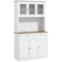 Credenza da cucina, con 6 ante, 2 cassetti, piano di lavoro e ripiani regolabili, 100x40x180cm, Bianco