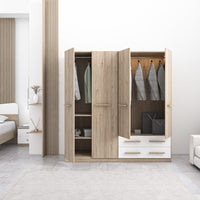 Armadio 4 ante e 2 cassetti con ripiano e appendiabiti 180X52X186H