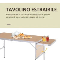 Tavolo Pieghevole da Campeggio 5Kg, Facile da Trasportare, con Pannello Estraibile 120cm x 60cm x 40/70cm